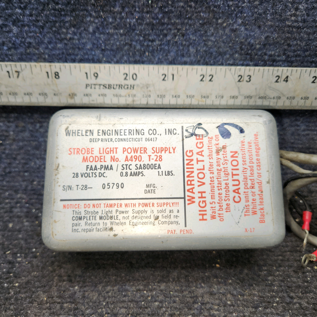 Used aircraft parts for sale, A490,T-28 Whelen A490 Strobe Light Power Supply (28V)