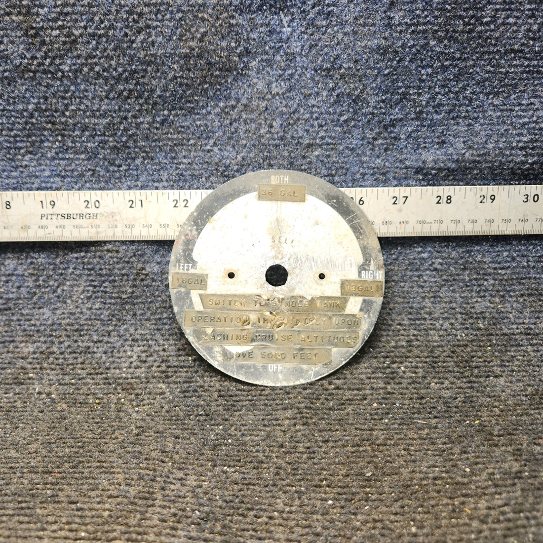Used aircraft parts for sale, 0500246-11 Cessna 172F 36-Gallon Range Tank Selector Placard – Rare