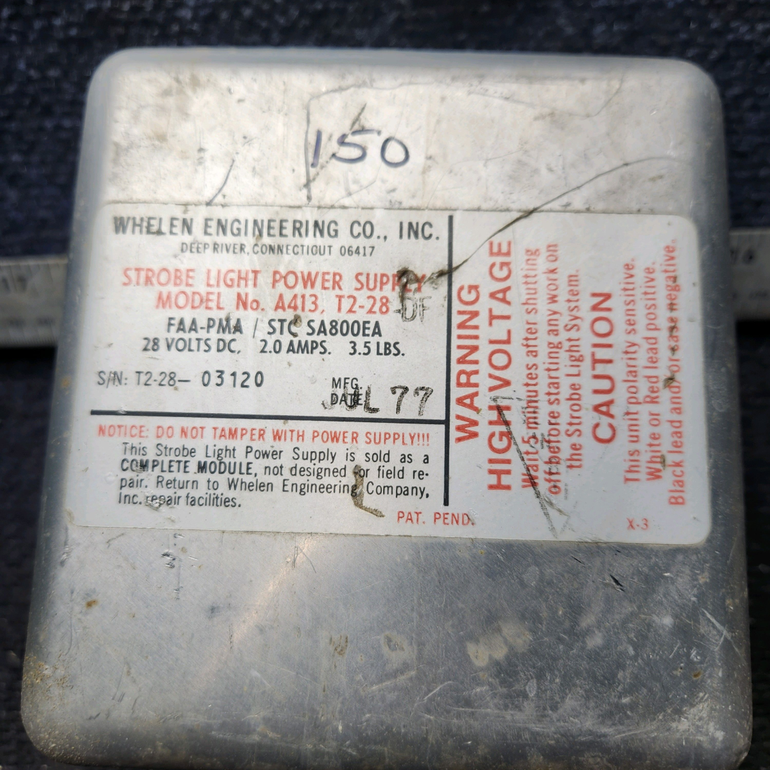 Used aircraft parts for sale, A413,t2-28 Whelen Strobe Light Power Supply