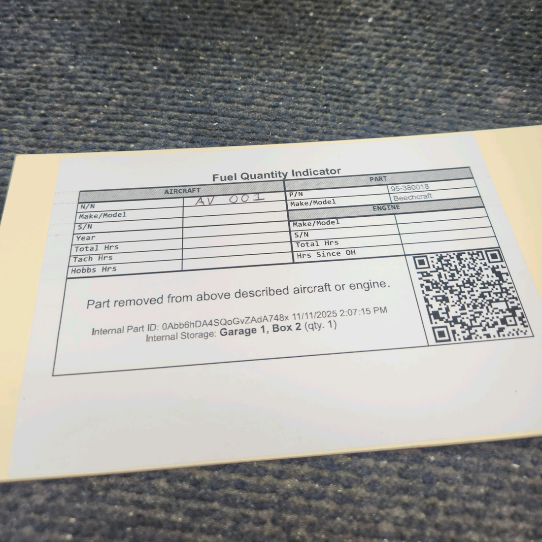 Used aircraft parts for sale, 95-380018 Beechcraft 95-B55 Fuel Quantity Indicator