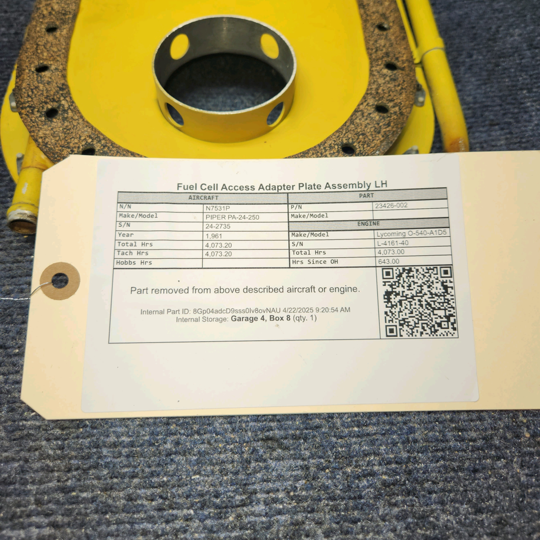 Used aircraft parts for sale, 23426-002 PIPER PA-24-250 Fuel Cell Access Plate Assembly LH