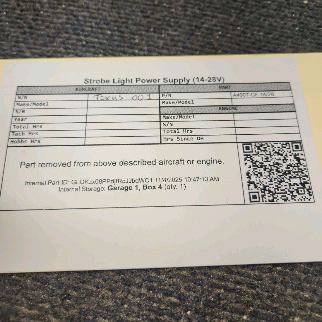 Used aircraft parts for sale, A490T-CF-14/28 Whelen A490 Strobe Light Power Supply (14-28V)