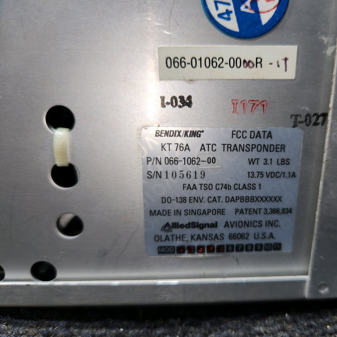 Used aircraft parts for sale, 066-1062-00 King KT-76A Mooney M20K Transponder With Rack & Connector 14V