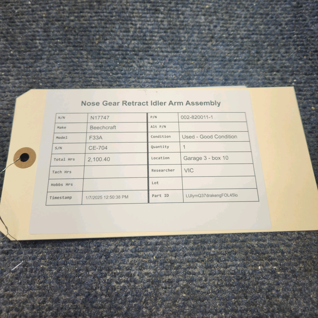 Used aircraft parts for sale, 002-820011-1 Beechcraft F33A NOSE GEAR RETRACT IDLER ARM ASSEMBLY