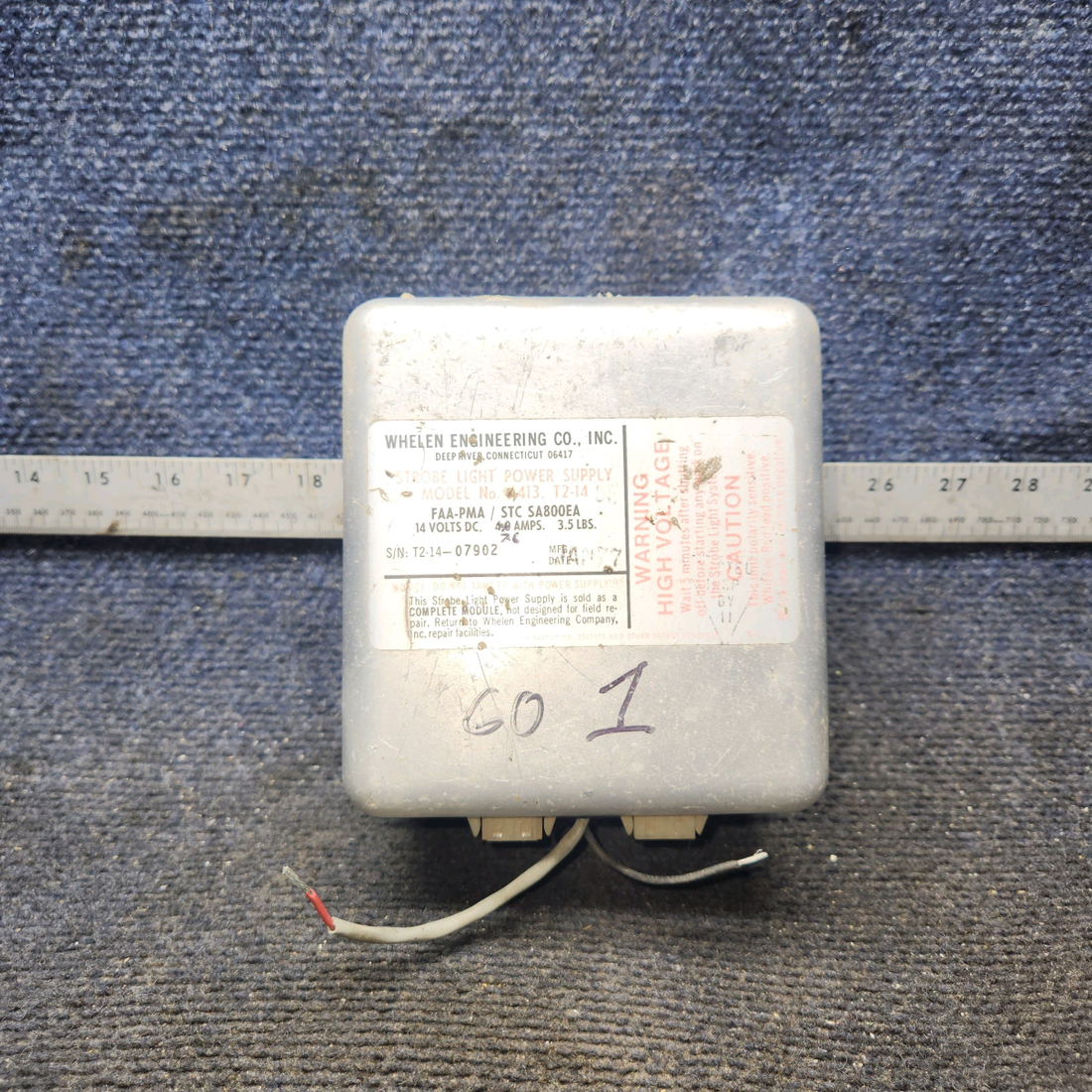 Used aircraft parts for sale, A413,T2-14 Whelen A413 Strobe Light Power Supply (14V)