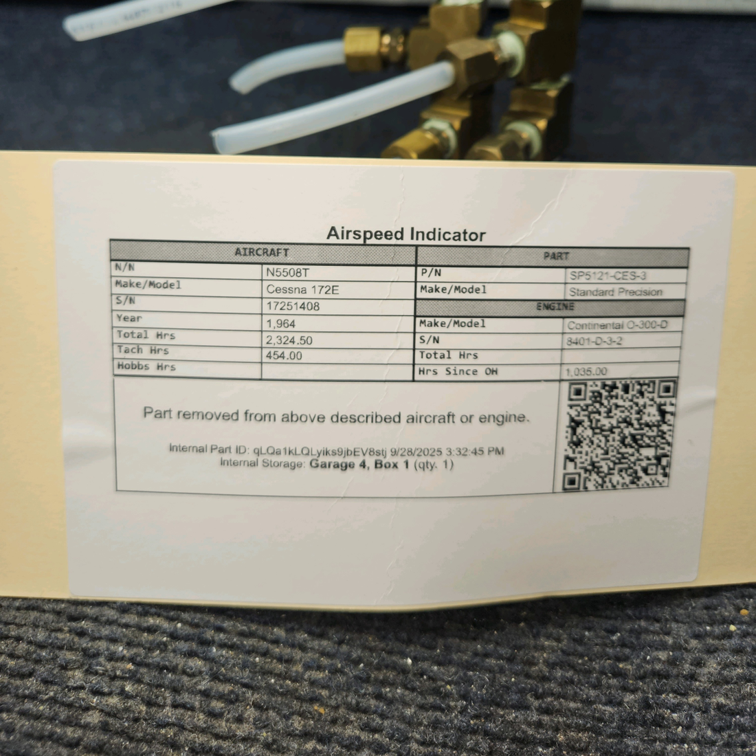 Used aircraft parts for sale, SP5121-CES-3 Standard Precision Cessna 172E Airspeed Indicator
