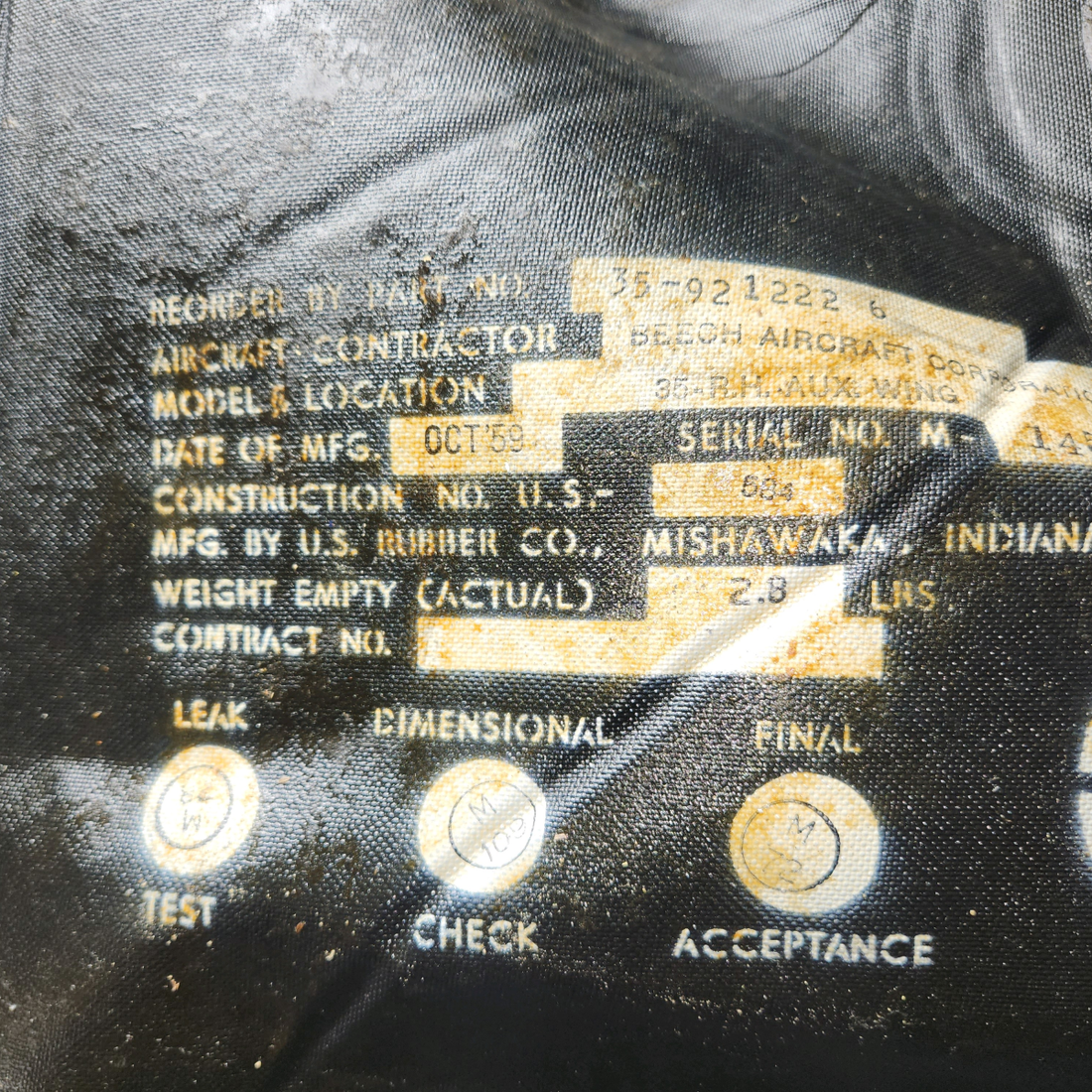 Used aircraft parts for sale, 35-921222-6 Beechcraft 35-33 10-Gallon Auxiliary Fuel Cell  - RH