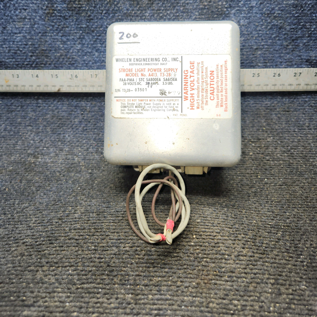 Used aircraft parts for sale, A413T2-14DF Whelen A413, T3-28 Strobe Light Power Supply 28V
