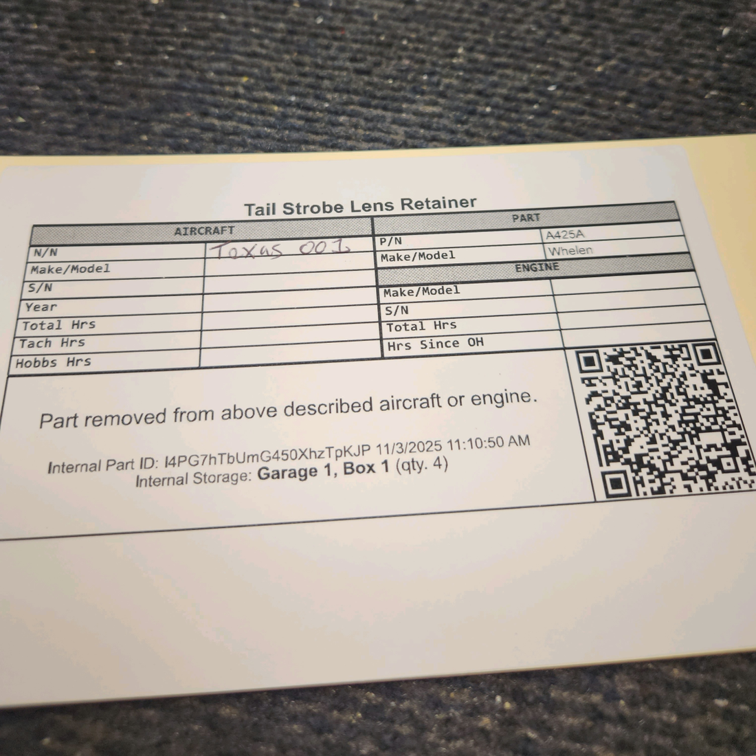 Used aircraft parts for sale, A425A Whelen Tail Strobe Lens Retainer