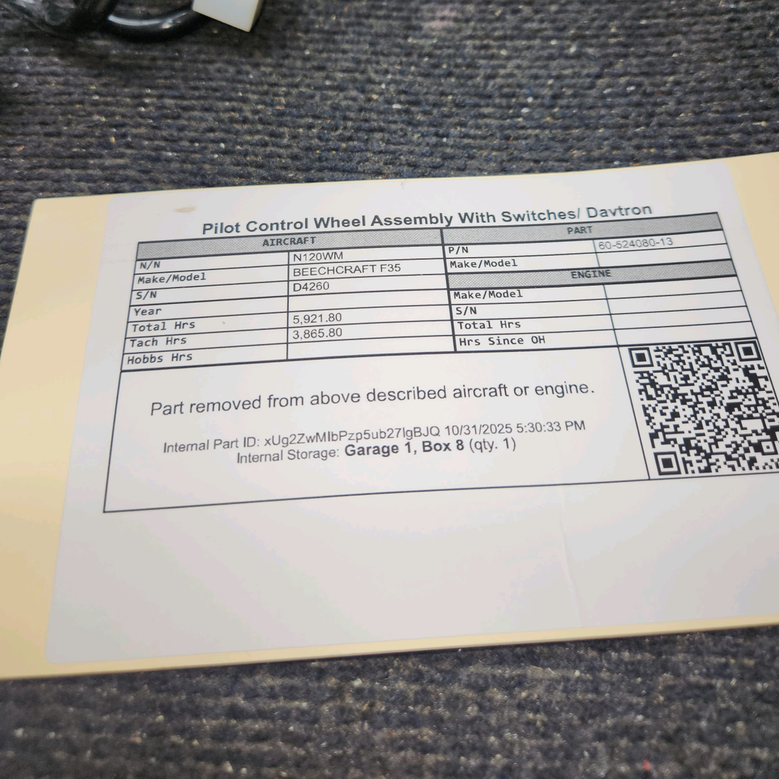 Used aircraft parts for sale, 60-524080-13 Davtron MB800 BEECHCRAFT F35 Pilot Control Wheel Assembly with Switches