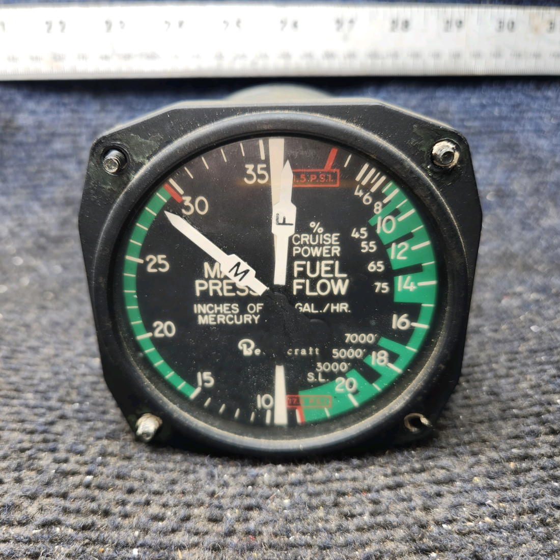 Used aircraft parts for sale, 22-262-017 Garwin Beechcraft 35-33 Manifold Pressure Gauge and Fuel Flow Indicator