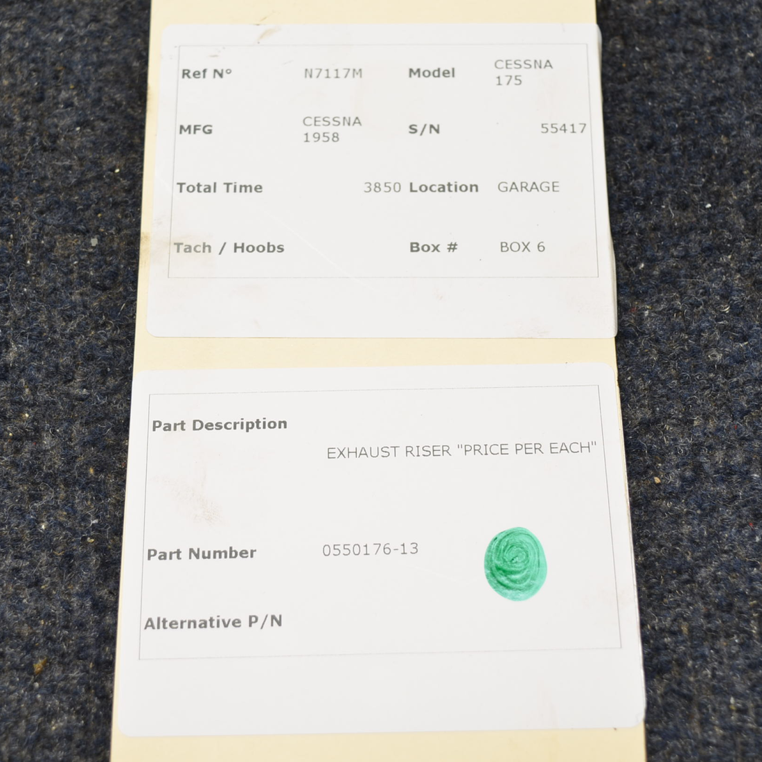 Used aircraft parts for sale, 0550176-14 Continental  [part_model] Cessna C175 EXHAUST RISER PRICE PER EACH