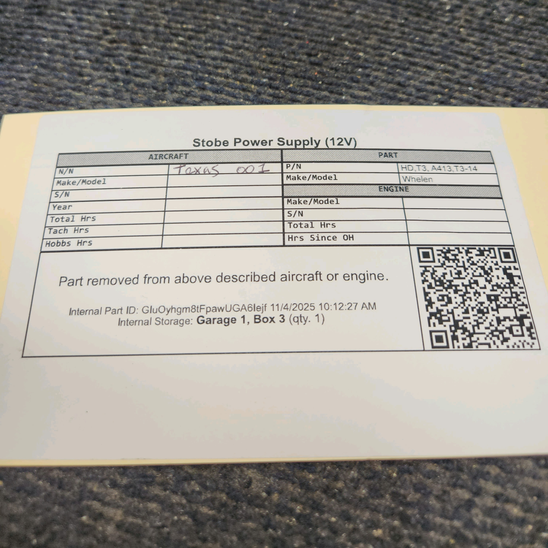 Used aircraft parts for sale, HD,T3 Whelen Strobe Power Supply (14V)