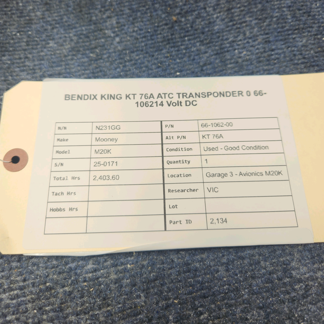 Used aircraft parts for sale, 66-1062-00 Bendix King Mooney M20K KT 76A ATC TRANSPONDER 14 VOLT DC