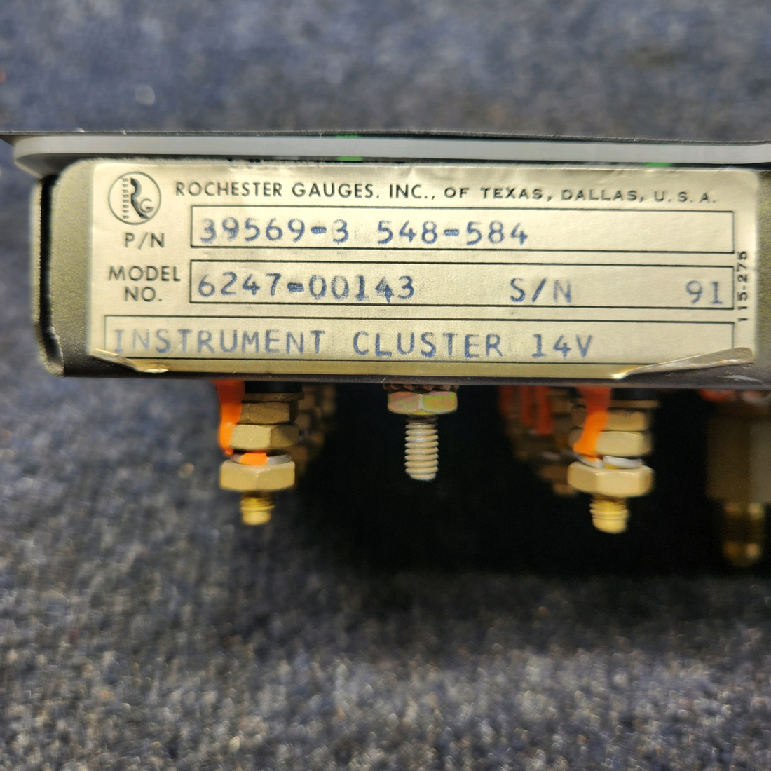 Used aircraft parts for sale, 39569-4 or 39569-3 PIPER PA28RT-201 ROCHESTER INSTRUMENT GAUGE CLUSTER 12 VOLTS