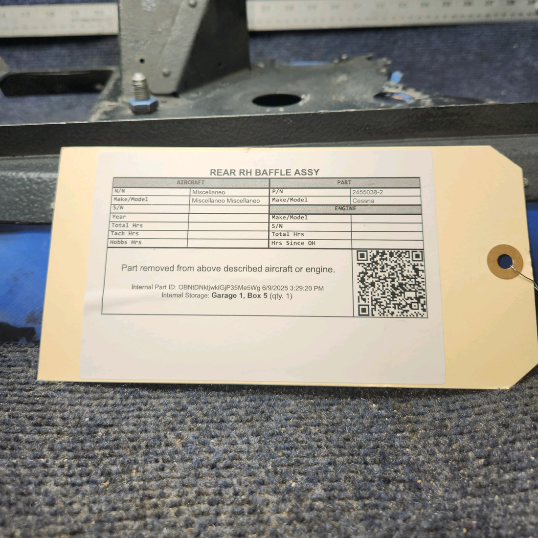 Used aircraft parts for sale, 2455038-2 Cessna 172RG REAR RH BAFFLE ASSY