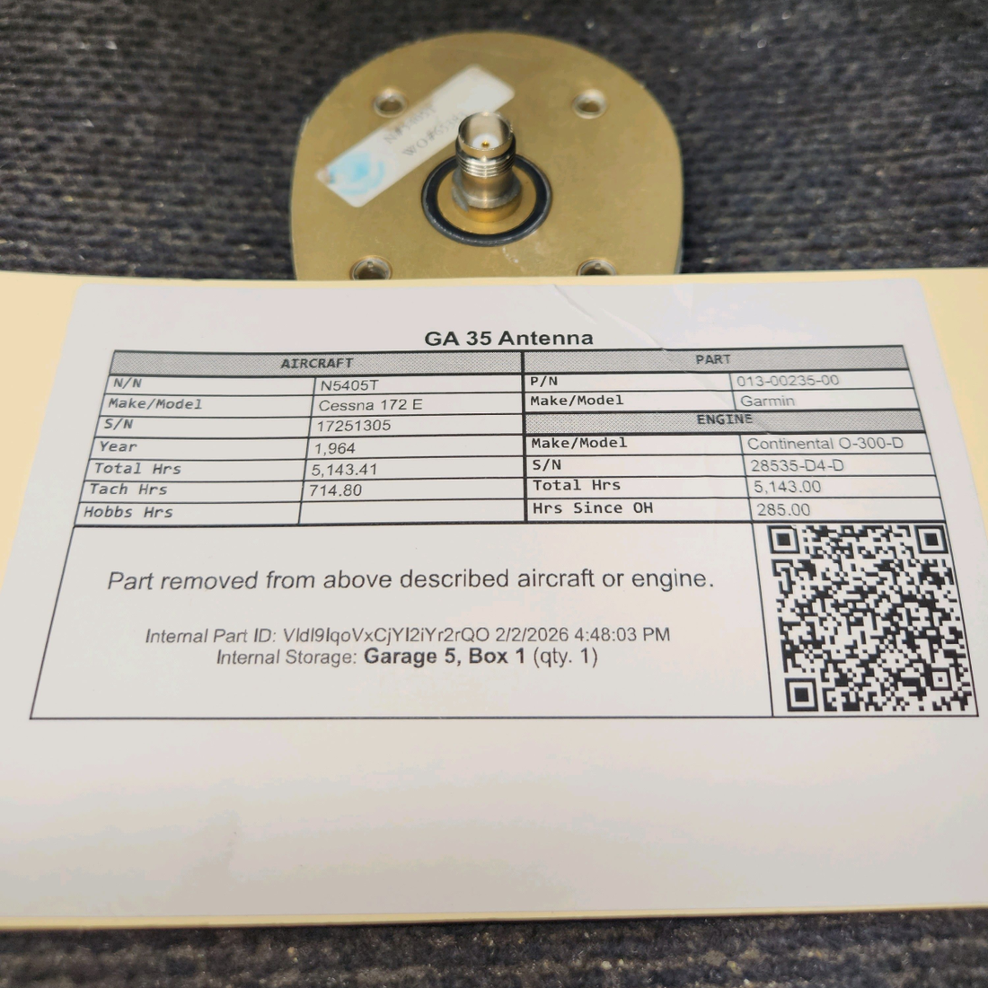 Used aircraft parts for sale, 013-00235-00 Garmin GA-35 Cessna 172 E GPS WAAS Antenna