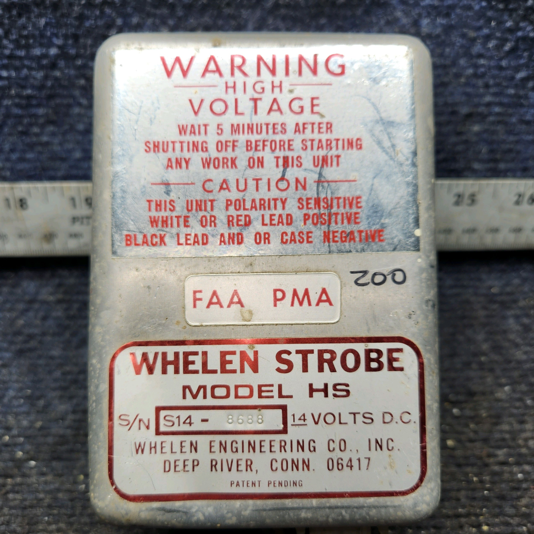 Used aircraft parts for sale, A412A-HS-DF-14 Whelen HS Strobe Light Power Supply (14V)