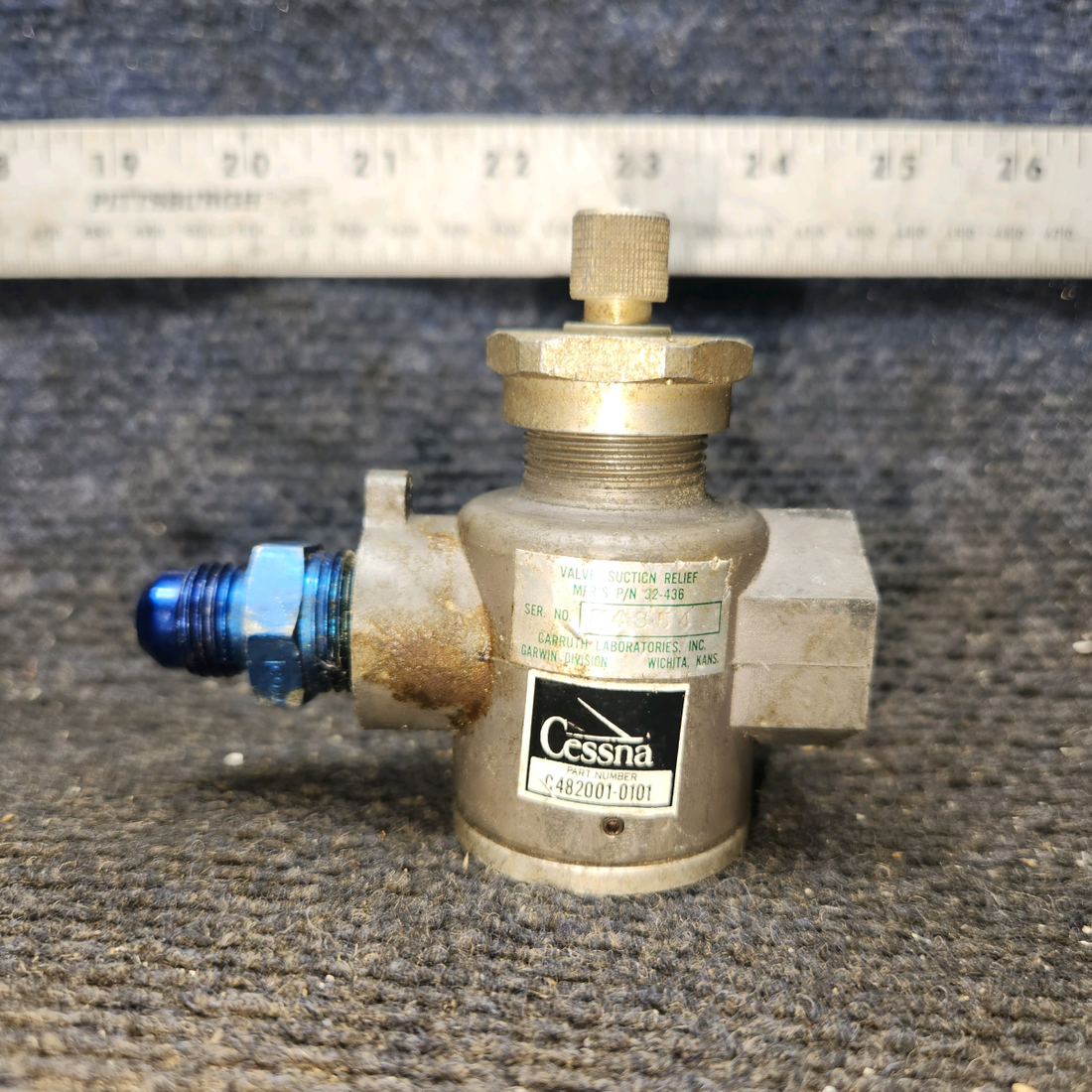 Used aircraft parts for sale, 32-436 Garwin cessna 150G Suction Relief Valve Assembly