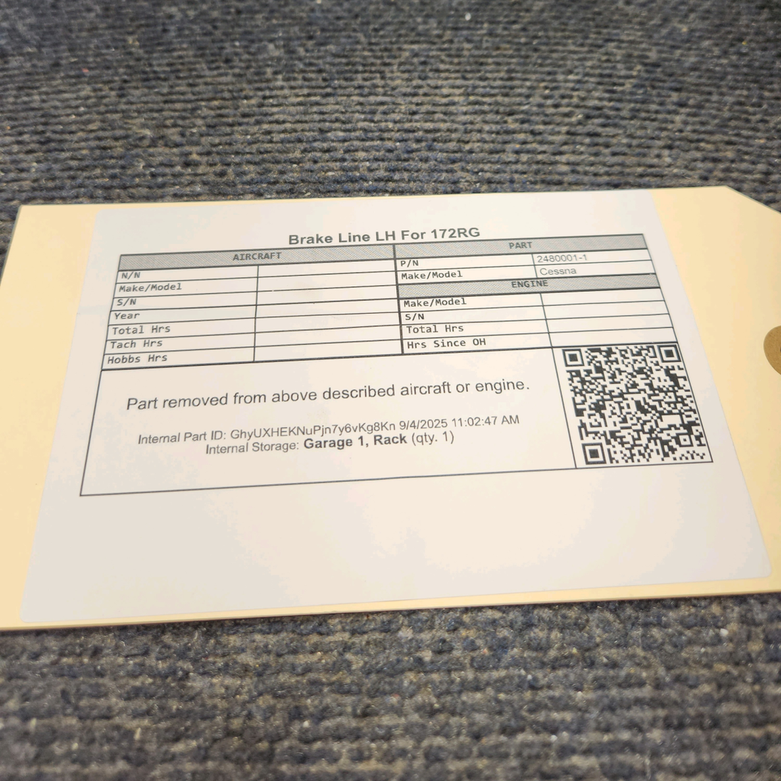 Used aircraft parts for sale, 2480001-1 Cessna 172RG Brake Line - LH