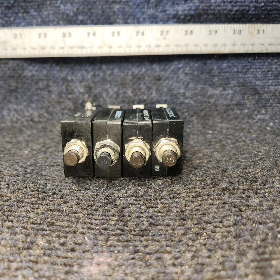 Used aircraft parts for sale, S1232-55, CB-2330A, CB-2315A, CB-2340A Cessna C175 Circuit Breaker Lot of Four(4) 15A/30A/40A/55A