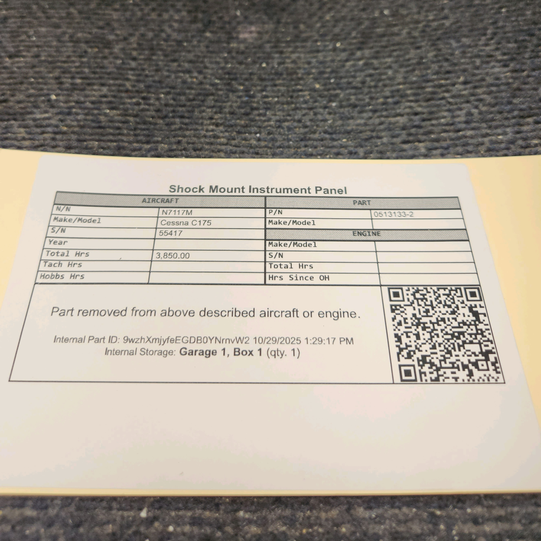 Used aircraft parts for sale, 0513133-2 Cessna C175 Shock Mount Instrument Panel