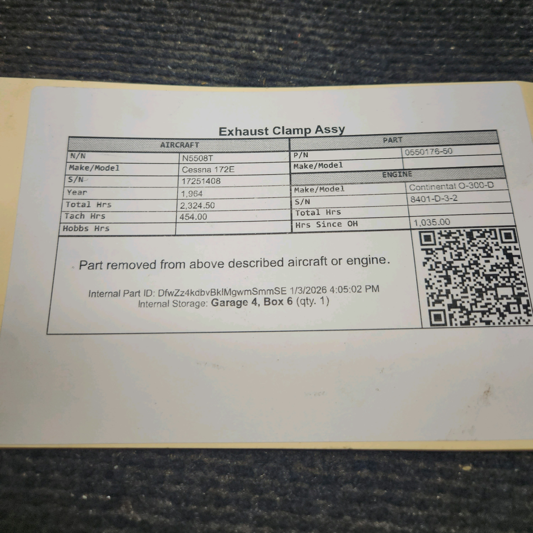 Used aircraft parts for sale, 0550176-50 Cessna 172E Exhaust Clamp Assy