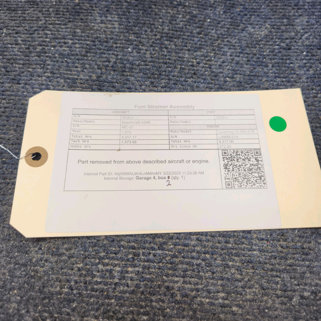 Used aircraft parts for sale, 5059-3 Beechcraft A24R Fuel Strainer Assembly