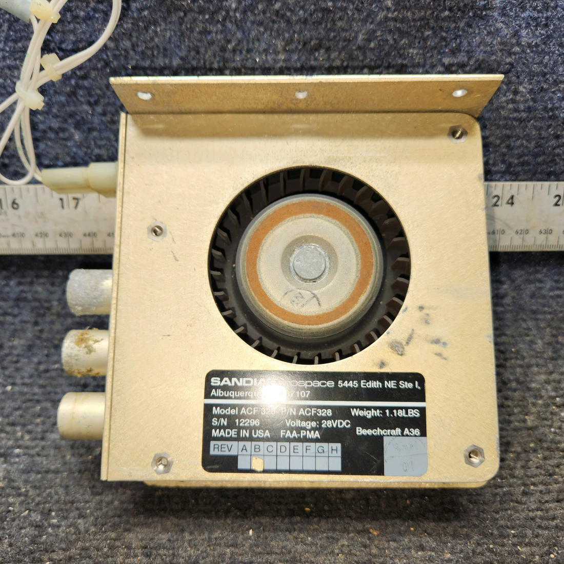 Used aircraft parts for sale, ACF328 Sandia Aerospace ACF 328 Piper PA28 Avionics Colling Fan with Connector  28 Volts