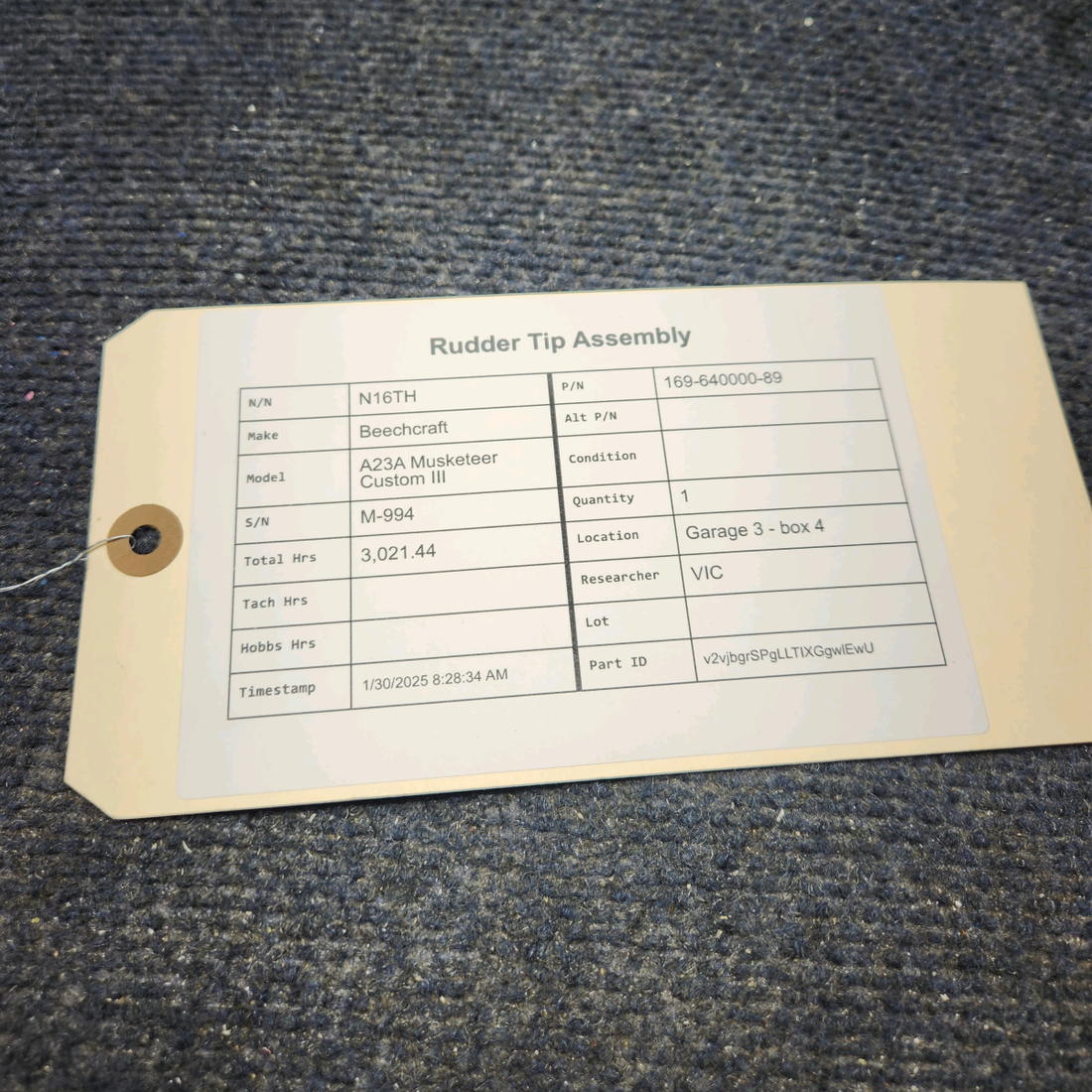 Used aircraft parts for sale, 169-640000-89 Beechcraft A23A Musketeer Custom III RUDDER TIP ASSEMBLY