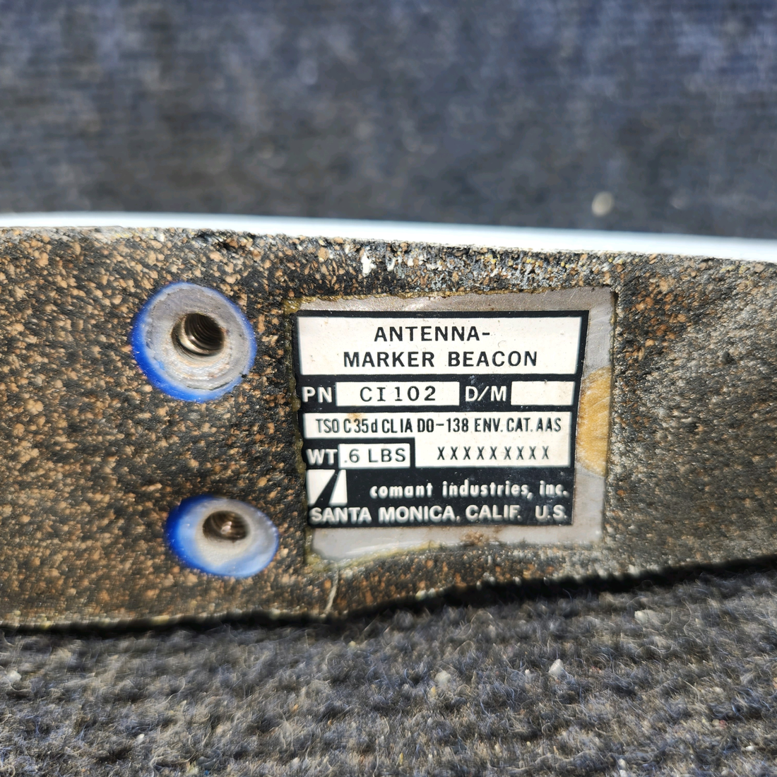 Used aircraft parts for sale, CI-102 Comant Cessna 172F Marker Beacon Antenna