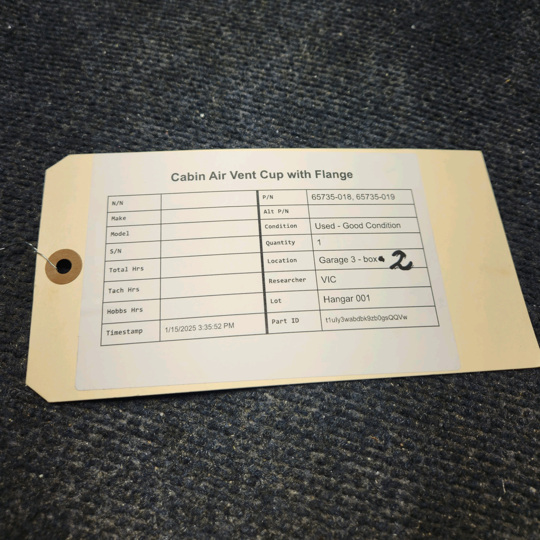 Used aircraft parts for sale, 65735-018, 65735-019 Piper PA28-161 CABIN AIR VENT CUP WITH FLANGE