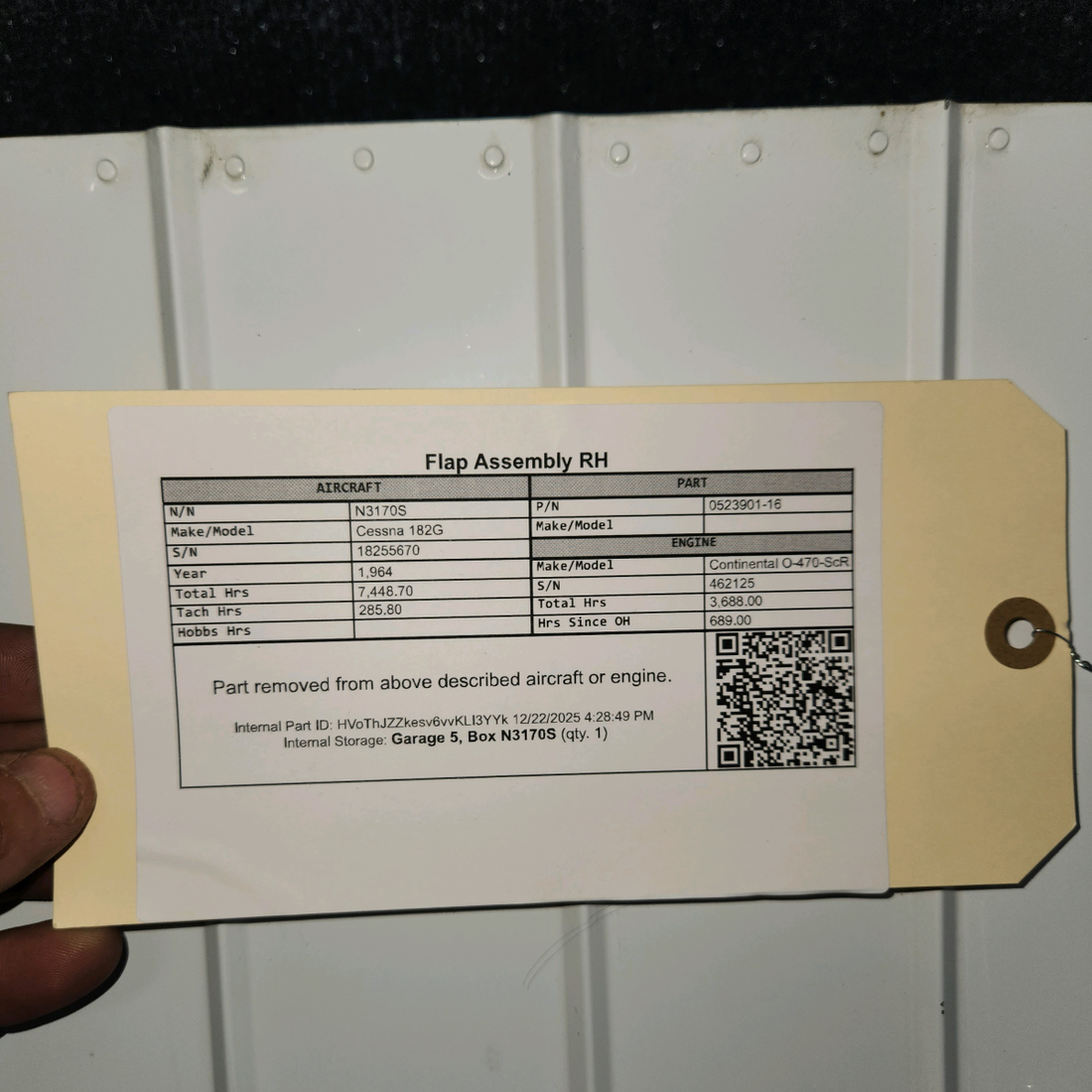 Used aircraft parts for sale, 0523901-16 Cessna 182G Flap Assembly RH