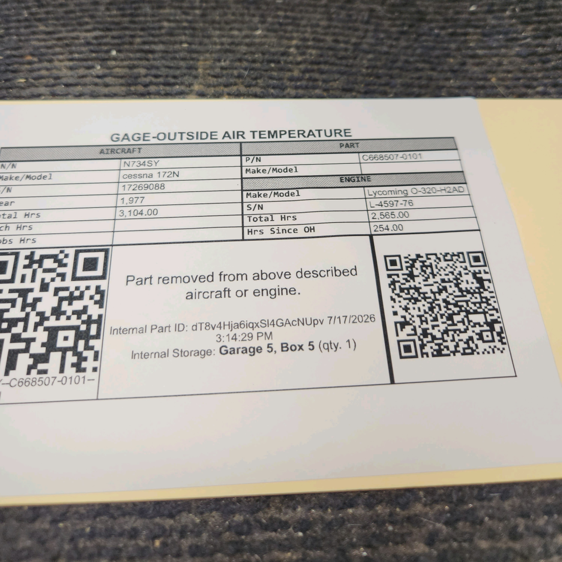 Used aircraft parts for sale, C668507-0101 cessna 172N Gage-Outside Air Temperature