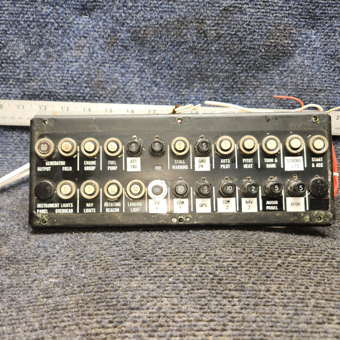 Used aircraft parts for sale, 99696-000 Piper PA28-140 Circuit Breaker Panel with Breakers