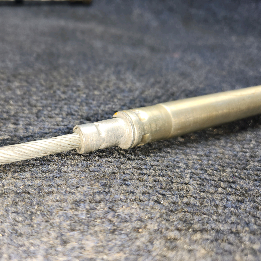 Used aircraft parts for sale, 169-940013-21 Beechcraft A24R Propeller Control Cable VERNIER (Length: 49-3/4") PLASTIC IS BROKE-SEE PHOTOS.