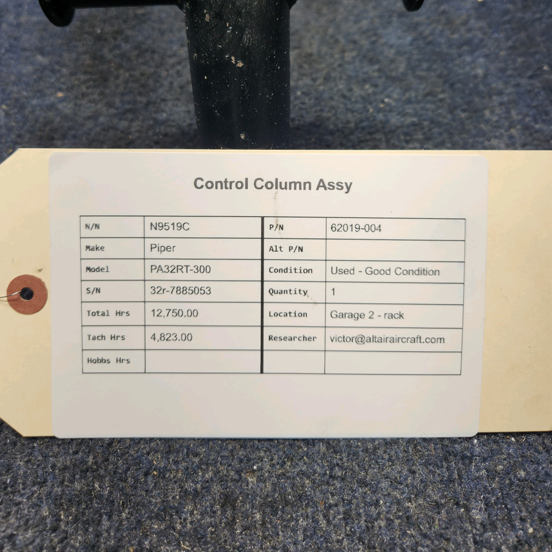 Used aircraft parts for sale, 62019-004 Piper PA32RT-300 CONTROL COLUMN ASSY