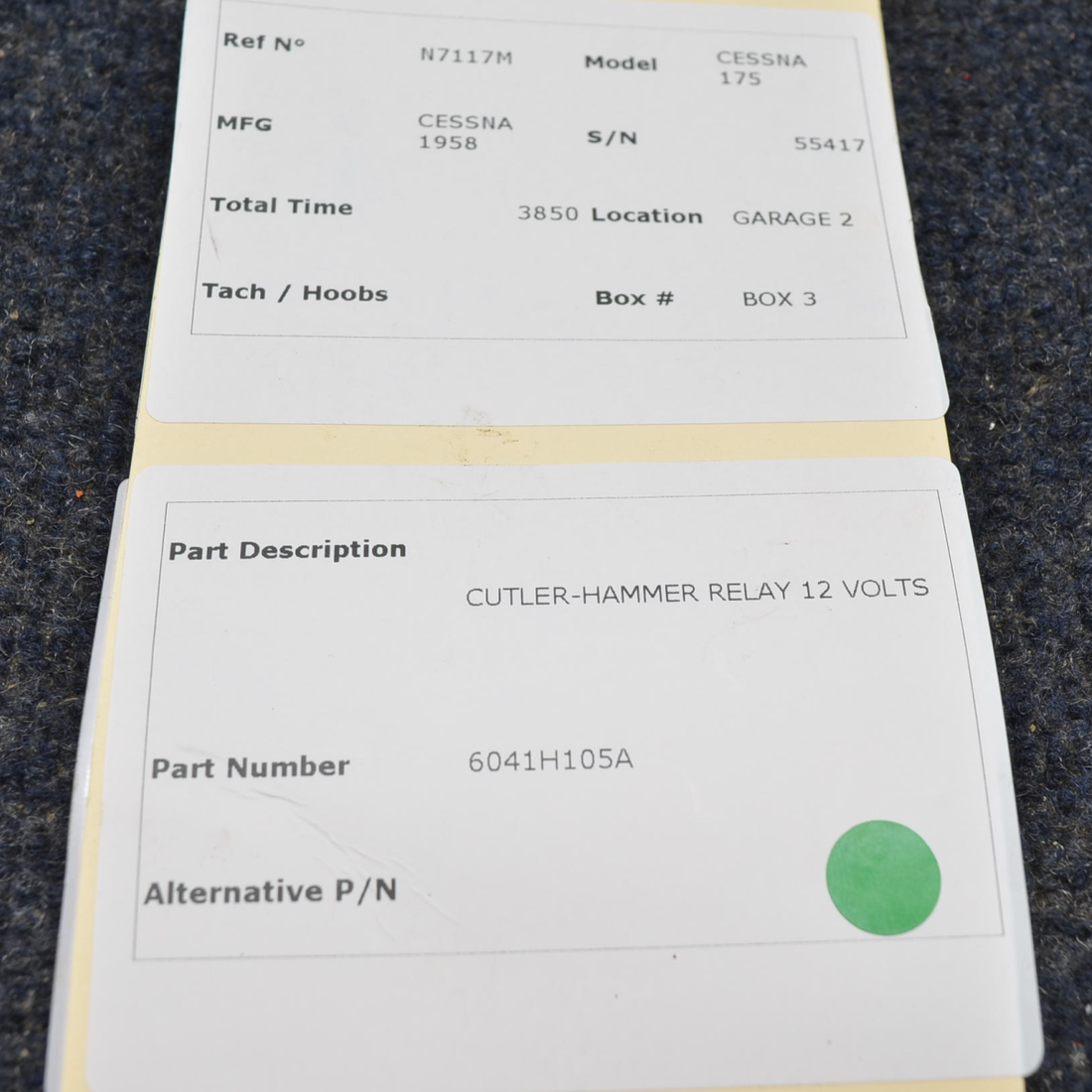 Used aircraft parts for sale, 6041H105A Cessna C175 CUTLER-HAMMER RELAY 12 VOLTS