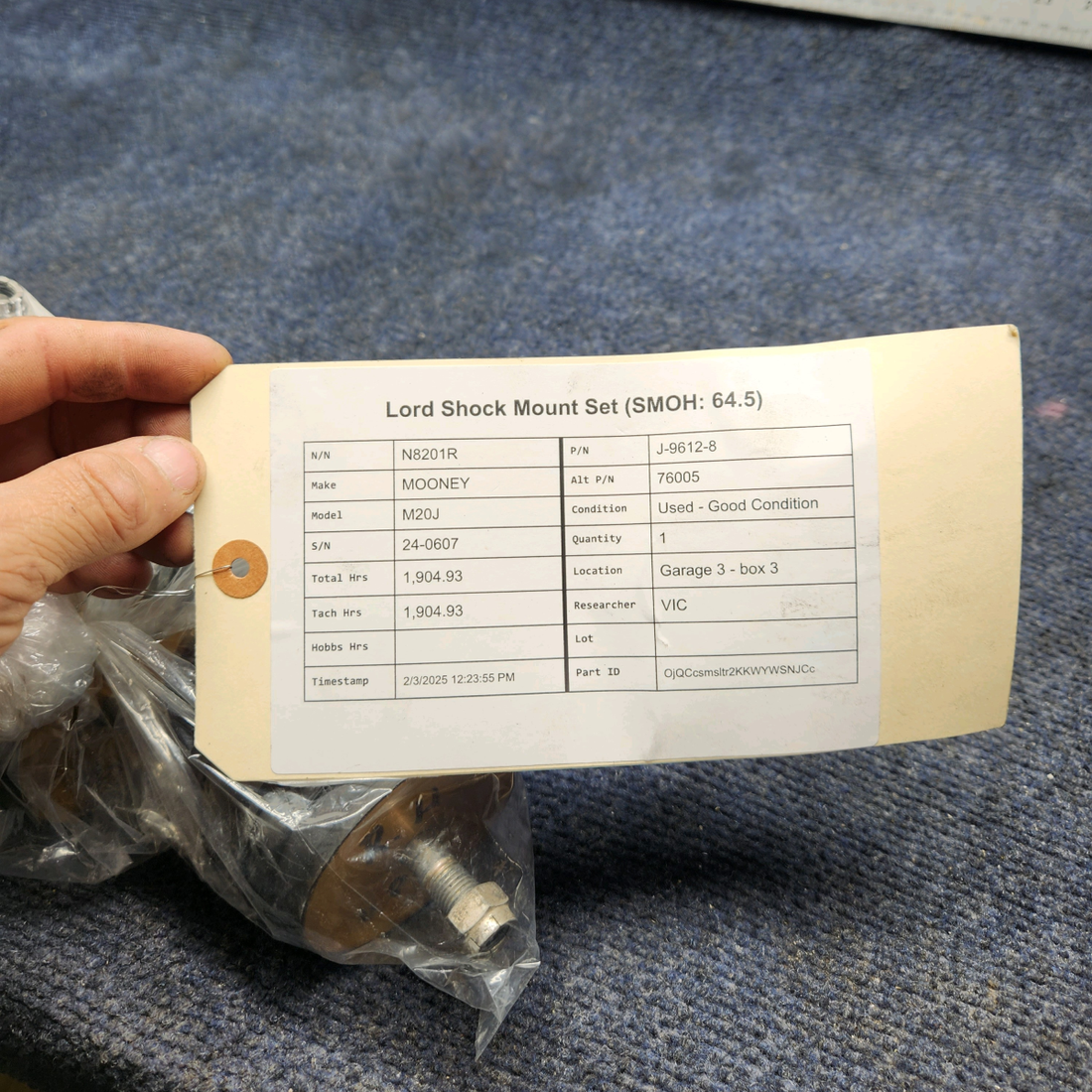 Used aircraft parts for sale, J-9612-8 Lord MOONEY M20J SHOCK MOUNT SET (SMOH: 64.5)