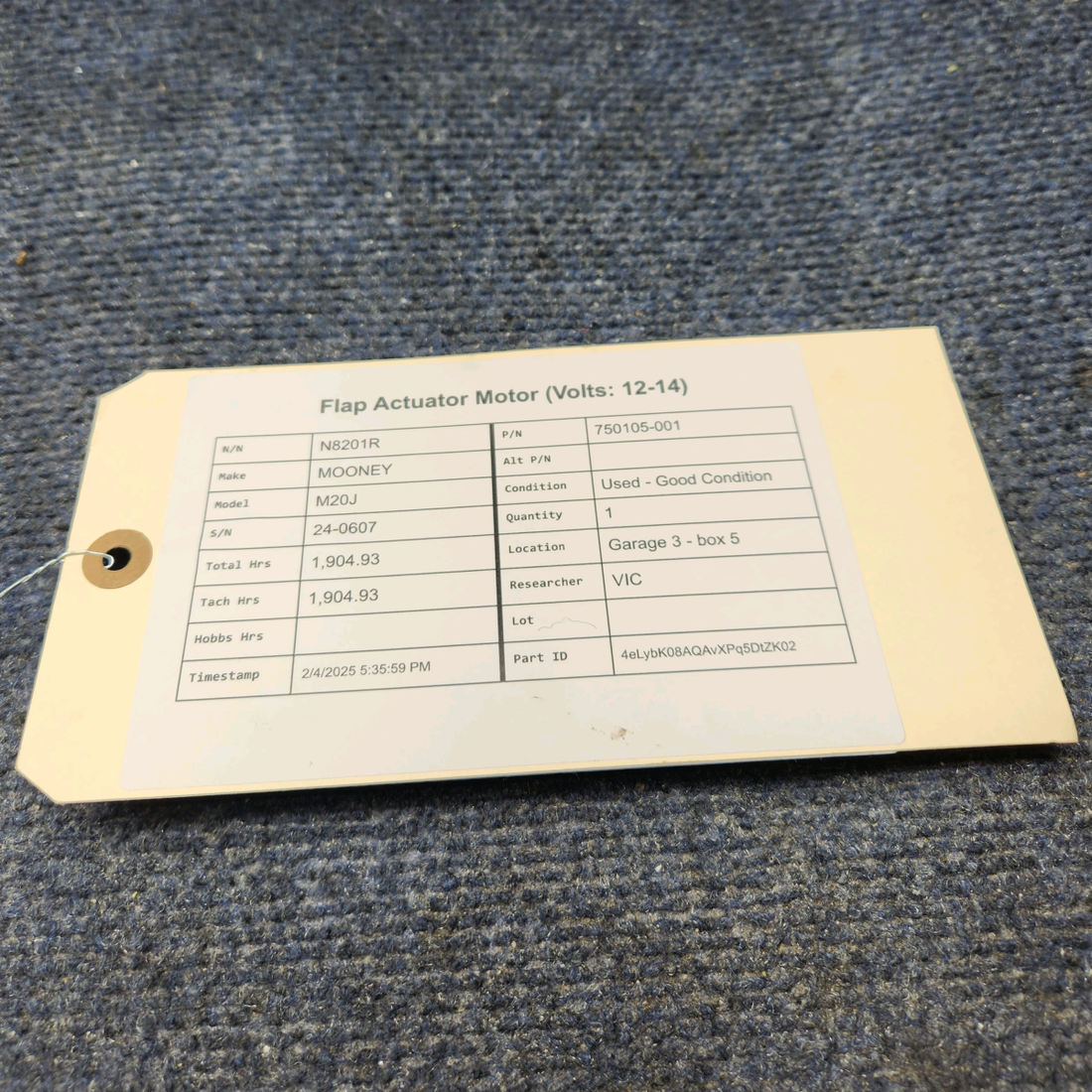 Used aircraft parts for sale, 750105-001 MOONEY M20J FLAP ACTUATOR MOTOR (VOLTS: 12-14)