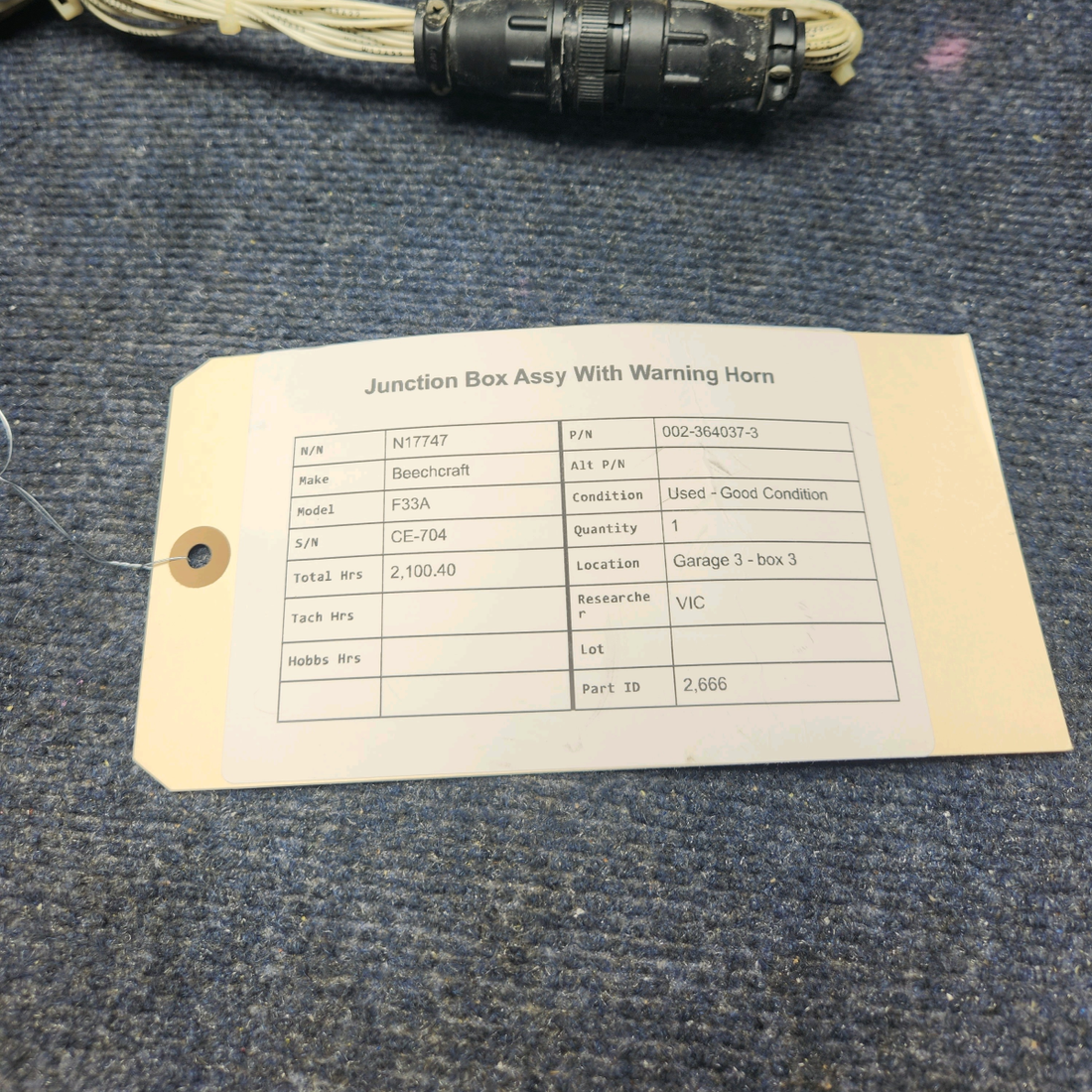 Used aircraft parts for sale, 002-364037-3 Beechcraft F33A JUNCTION BOX ASSY WITH WARNING HORN