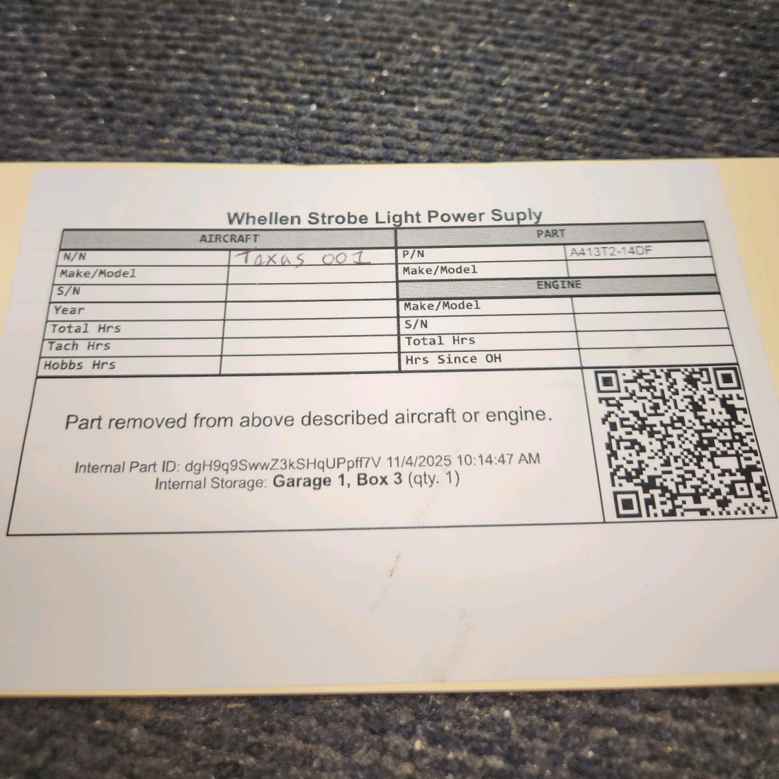 Used aircraft parts for sale, A413-T2-14DF Whelen Strobe Light Power Supply