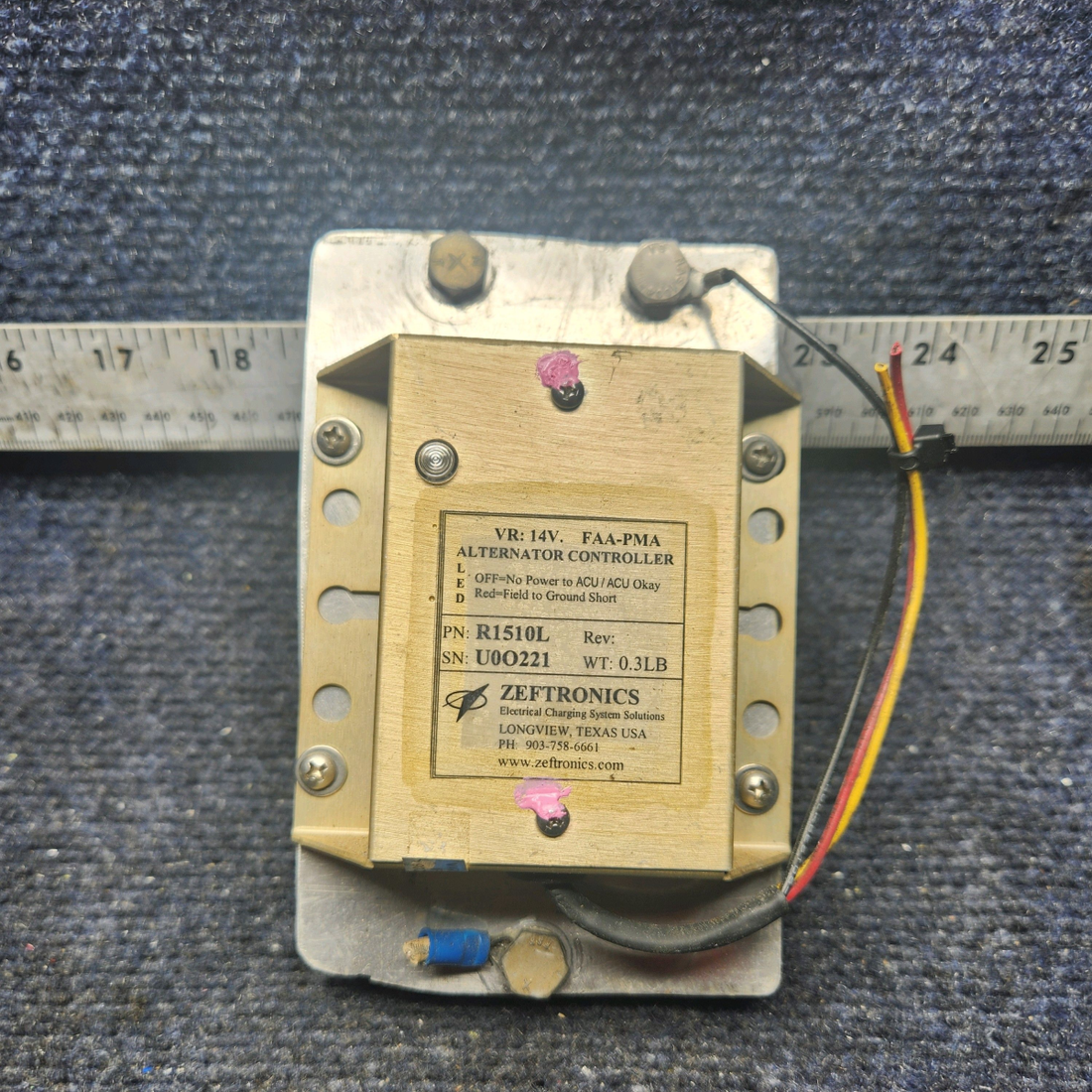 Used aircraft parts for sale, R1510L Zeftronics Beechcraft A23A Musketeer Custom III ALTERNATOR CONTROLLER (14V)