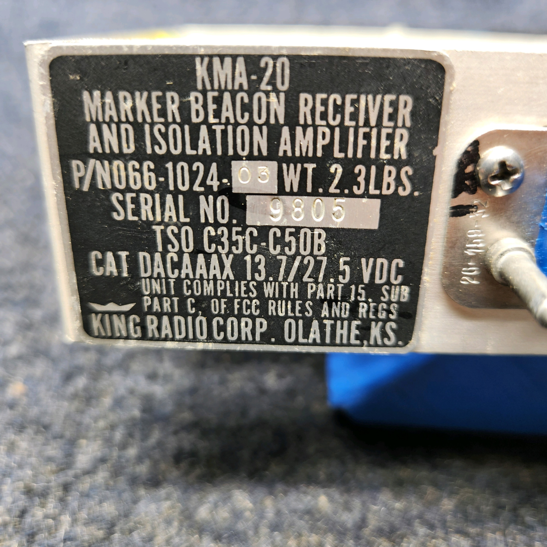 Used aircraft parts for sale, KMA 20 Bendix King  [part_model] PIPIR PA32RT-300 KING KMA20 AUDIO PANEL ASSY W/ TRAY/ CONNECTOR