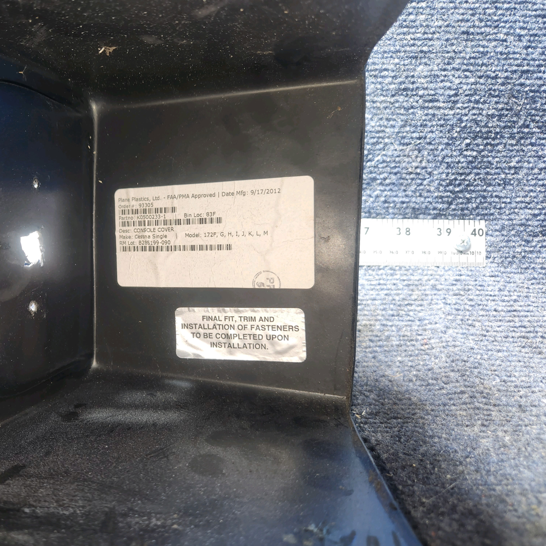Used aircraft parts for sale, 0500233-4 cessna 172N Center Console Cover (Blue)