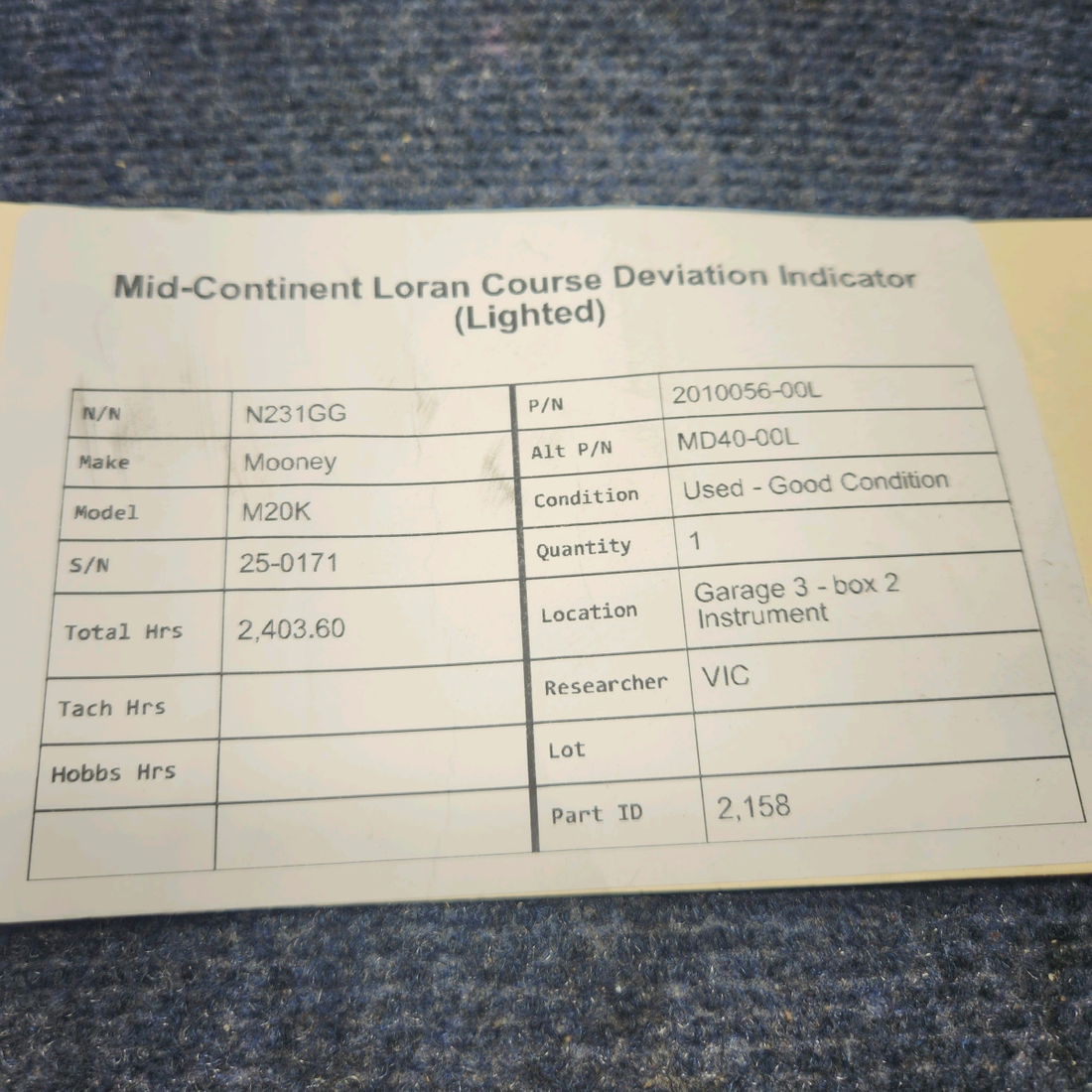 Used aircraft parts for sale, 2010056-00L Mid-Continent Mooney M20K LORAN COURSE DEVIATION INDICATOR (LIGHTED)