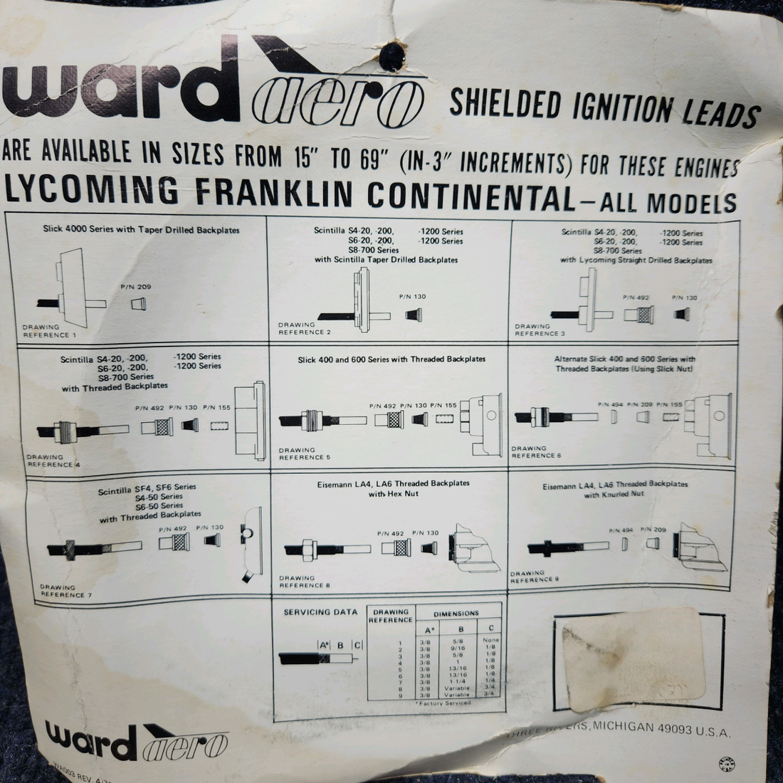 Used aircraft parts for sale, 100-51 BEECHCRAFT F35 WARD AERO IGNITION LEADS 100 SERIES 51