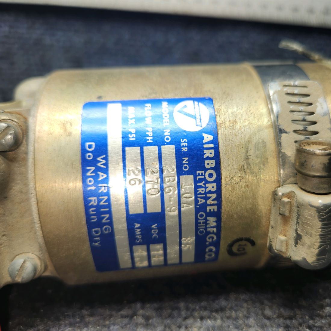 Used aircraft parts for sale, 2B6-9 Airborne Electric Fuel Pump 12V