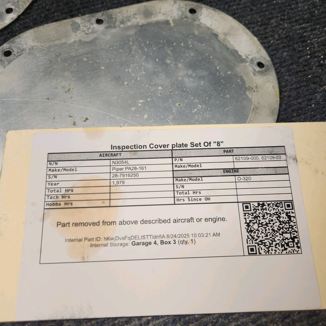 Used aircraft parts for sale, 62109-000 Piper PA28-161 Inspection Cover plate - Set Of "8"