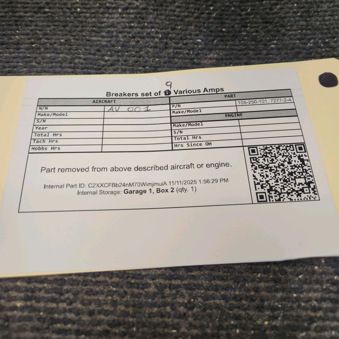 Used aircraft parts for sale, 105-250-101 Beechcraft F35 Breakers set of  9  Various Amps